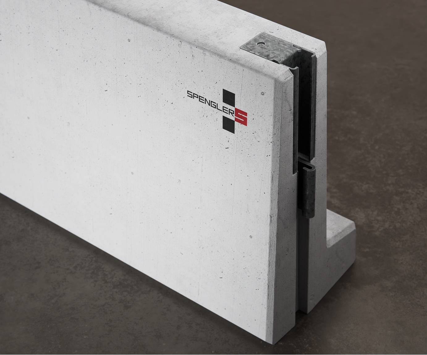 Close-up of Spengler concrete barrier module with integrated connector