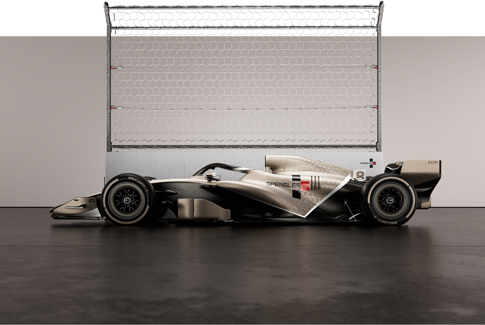 spengler-debris-fence_with-formula-car_track-safety-application